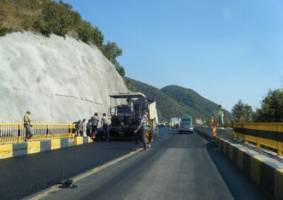 Chantier à flanc de montagne sur la route longeant le Danube – Road construction on the side of the mountain along the Danube